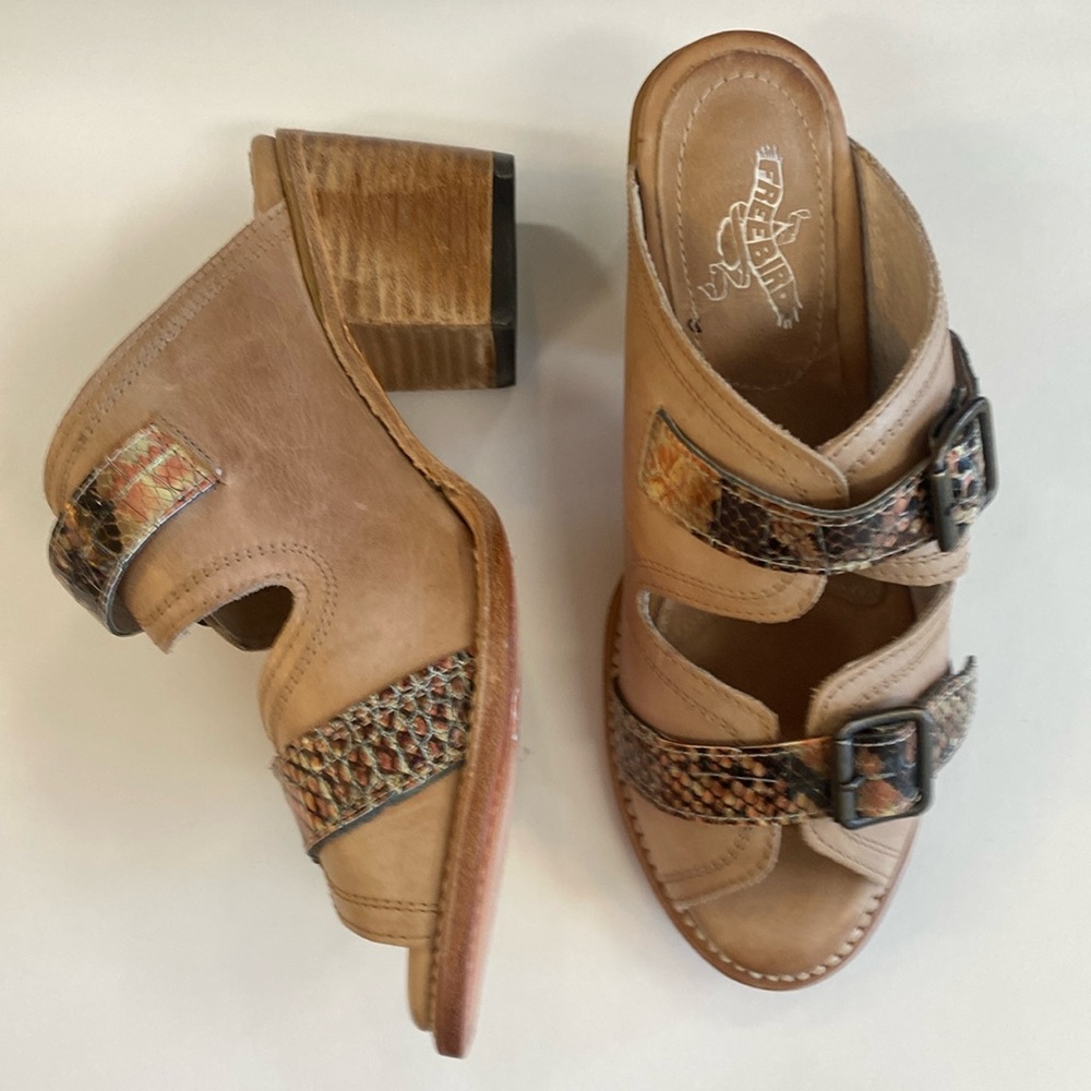 FREEBIRD BY STEVEN CAPRICE DISTRESSED LEATHER HEEL SANDALS SZ 10 Snakeskin mules